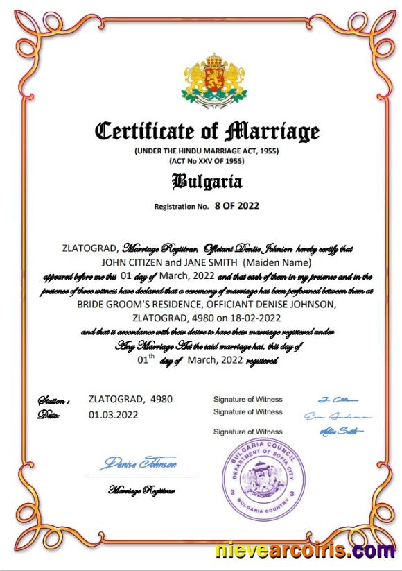 Bulgaria marriage certificate